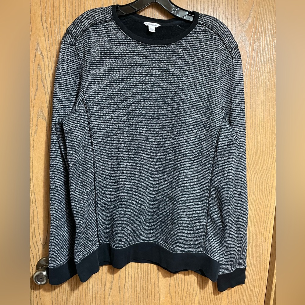 Calvin Klein Black and Gray Striped Crewneck Sweatshirt